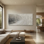 Wabi-Sabi abstract oil painting showing layered abstract marks, texture and expressive painterly movement in a grey palette.