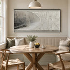 Wabi-Sabi abstract oil painting showing layered abstract marks, texture and expressive painterly movement in a grey palette.