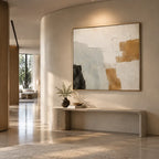 Wabi-Sabi abstract oil painting showing layered abstract marks, texture and expressive painterly movement.
