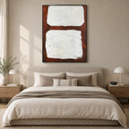 Wabi-Sabi abstract oil painting showing layered abstract marks, texture and expressive painterly movement.
