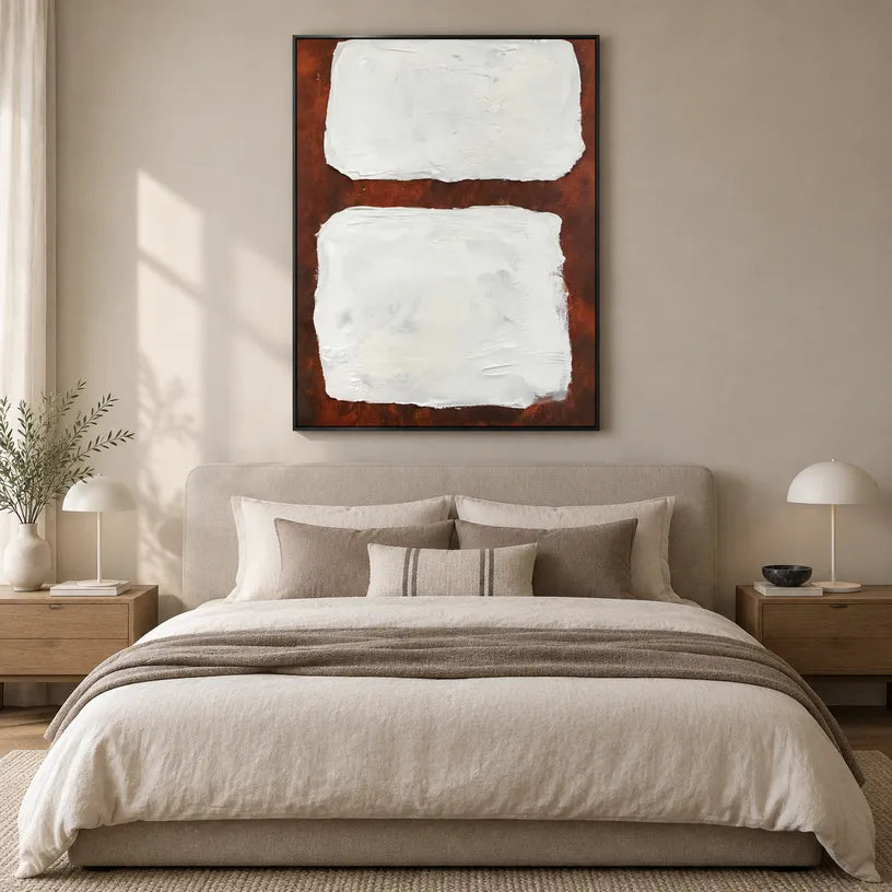 Wabi-Sabi abstract oil painting showing layered abstract marks, texture and expressive painterly movement.