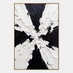 Wabi-Sabi abstract oil painting showing layered abstract marks, texture and expressive painterly movement in a black and white palette.
