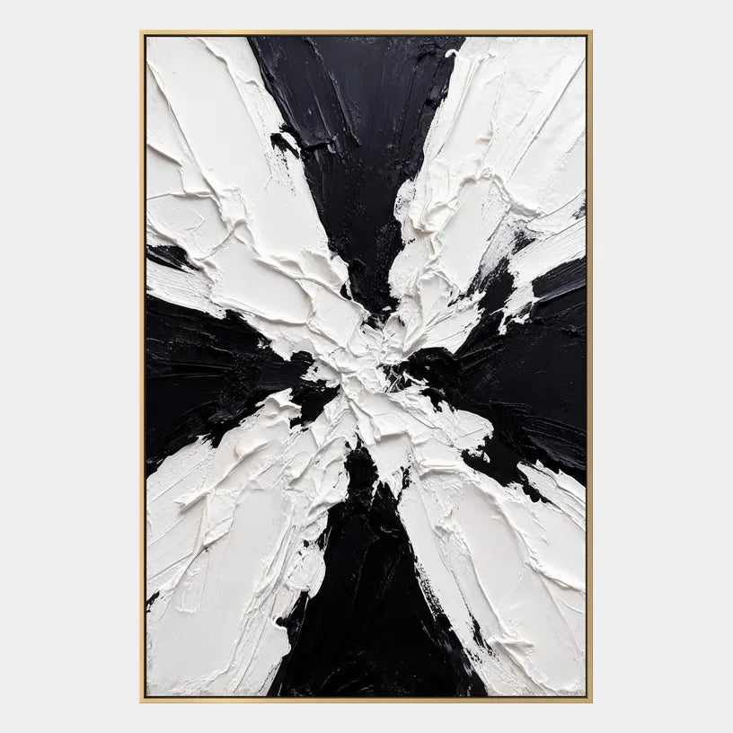 Wabi-Sabi abstract oil painting showing layered abstract marks, texture and expressive painterly movement in a black and white palette.