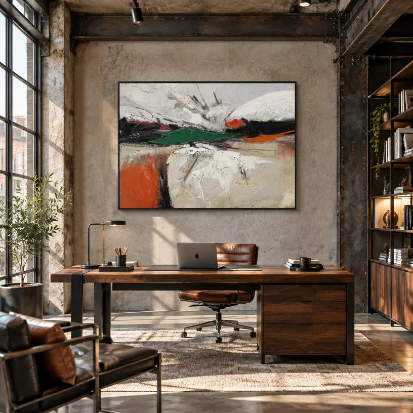 Wabi-Sabi abstract oil painting showing layered abstract marks, texture and expressive painterly movement.
