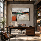 Wabi-Sabi abstract oil painting showing layered abstract marks, texture and expressive painterly movement.
