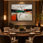 Wabi-Sabi abstract oil painting showing layered abstract marks, texture and expressive painterly movement.