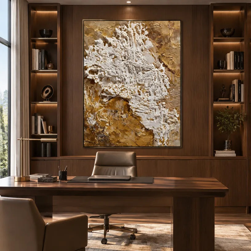 Wabi-Sabi abstract oil painting showing layered abstract marks, texture and expressive painterly movement in a brown palette.