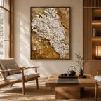 Wabi-Sabi abstract oil painting showing layered abstract marks, texture and expressive painterly movement in a brown palette.