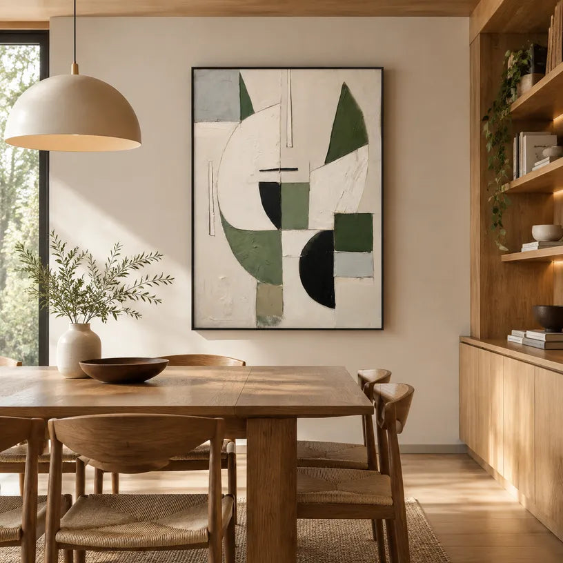 Wabi-Sabi abstract oil painting showing layered abstract marks, texture and expressive painterly movement in a beige palette.