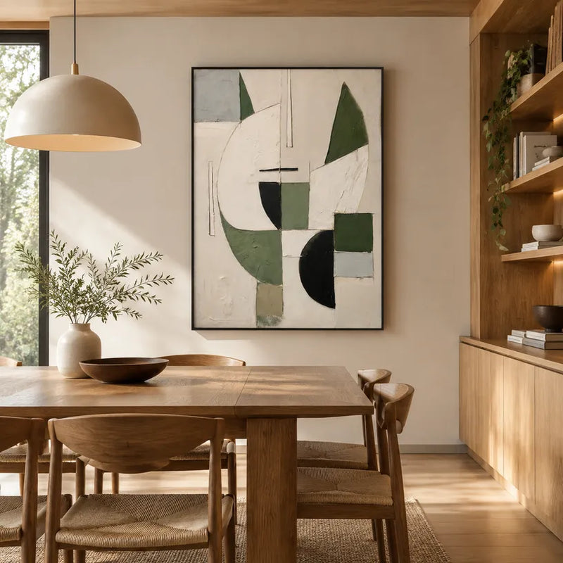 Pittura a olio astratta e concettuale Wabi-Sabi con segni astratti stratificati, consistenza e movimento pittorico espressivo in una tavolozza beige.