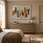 Wabi-Sabi abstract oil painting showing layered abstract marks, texture and expressive painterly movement in a brown palette.