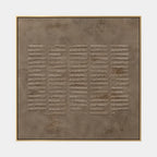 Wabi-Sabi abstract oil painting showing layered abstract marks, texture and expressive painterly movement in a brown palette.