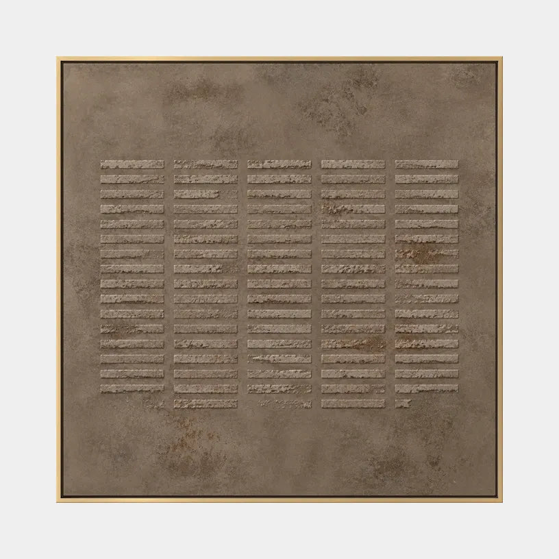 Wabi-Sabi abstract oil painting showing layered abstract marks, texture and expressive painterly movement in a brown palette.