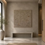 Wabi-Sabi abstract oil painting showing layered abstract marks, texture and expressive painterly movement in a brown palette.