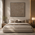 Wabi-Sabi abstract oil painting showing layered abstract marks, texture and expressive painterly movement in a brown palette.