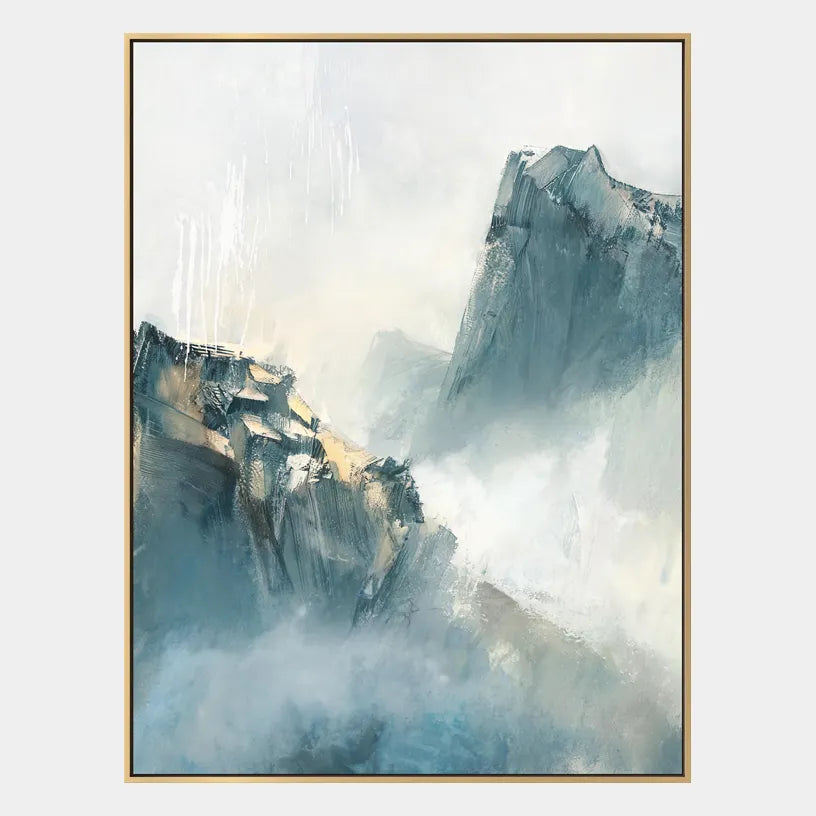 Wabi-Sabi abstract oil painting showing layered abstract marks, texture and expressive painterly movement in a blue palette.