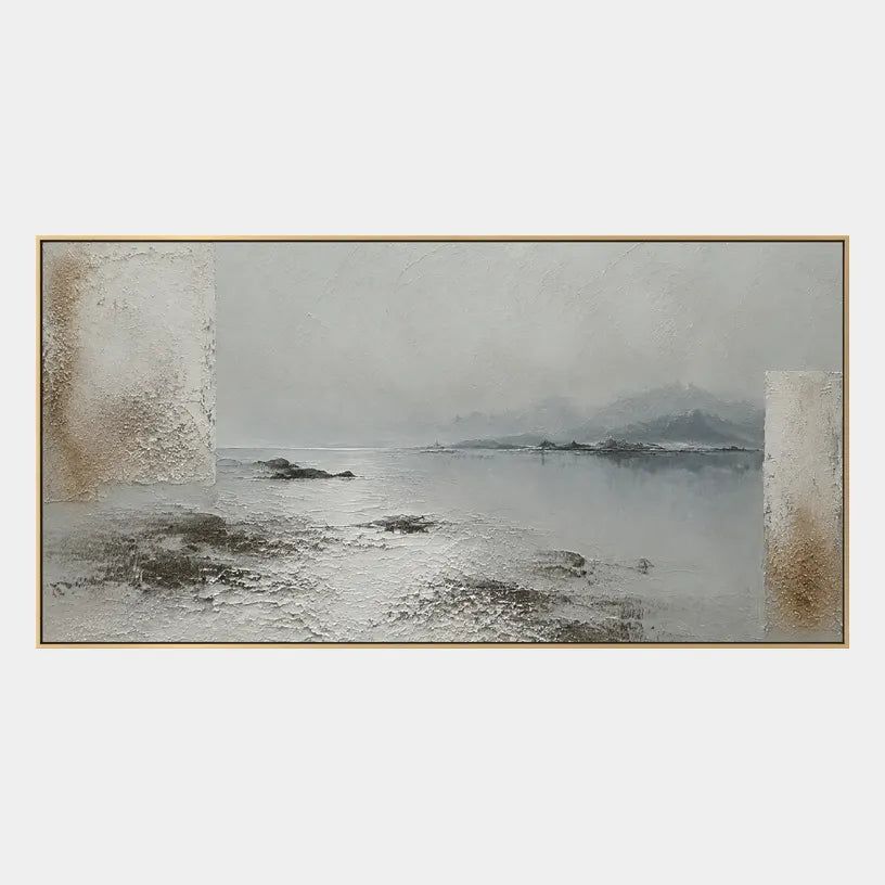Wabi-Sabi abstract oil painting showing layered abstract marks, texture and expressive painterly movement in a grey palette.