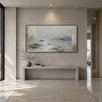 Wabi-Sabi abstract oil painting showing layered abstract marks, texture and expressive painterly movement in a grey palette.