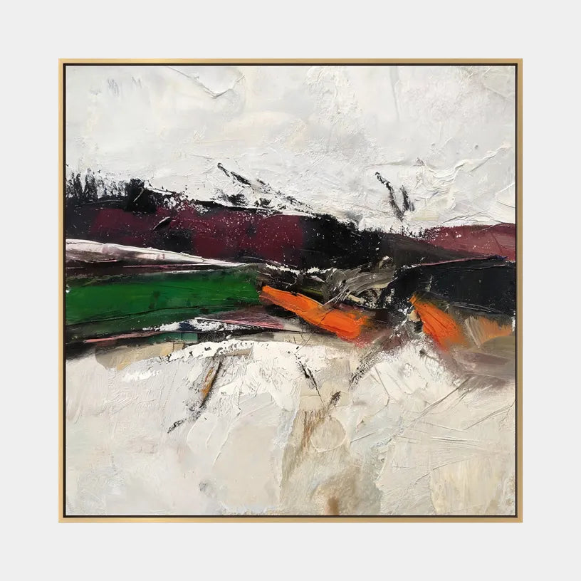 Wabi-Sabi abstract oil painting showing layered abstract marks, texture and expressive painterly movement.