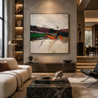 Wabi-Sabi abstract oil painting showing layered abstract marks, texture and expressive painterly movement.
