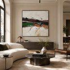 Wabi-Sabi abstract oil painting showing layered abstract marks, texture and expressive painterly movement.