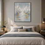 Wabi-Sabi abstract oil painting showing layered abstract marks, texture and expressive painterly movement in a grey palette.