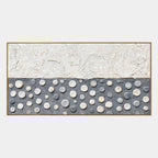 Wabi-Sabi abstract oil painting showing layered abstract marks, texture and expressive painterly movement in a grey palette.