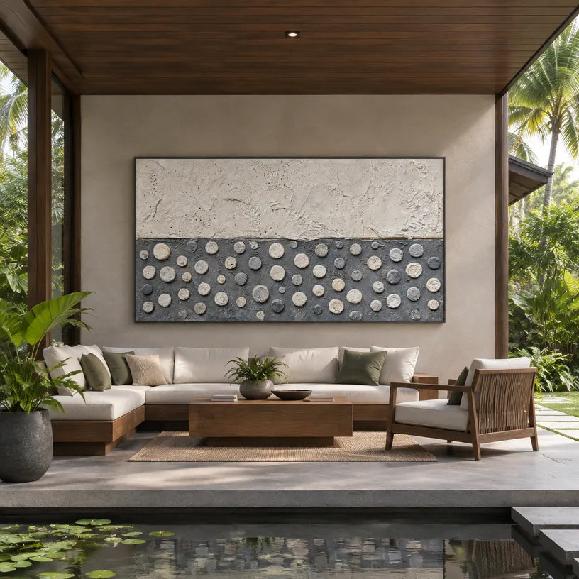 Wabi-Sabi abstract oil painting showing layered abstract marks, texture and expressive painterly movement in a grey palette.