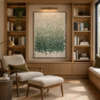 Wabi-Sabi abstract oil painting showing layered abstract marks, texture and expressive painterly movement in a beige palette.