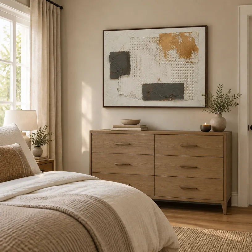 Wabi-Sabi abstract oil painting showing layered abstract marks, texture and expressive painterly movement in a brown palette.