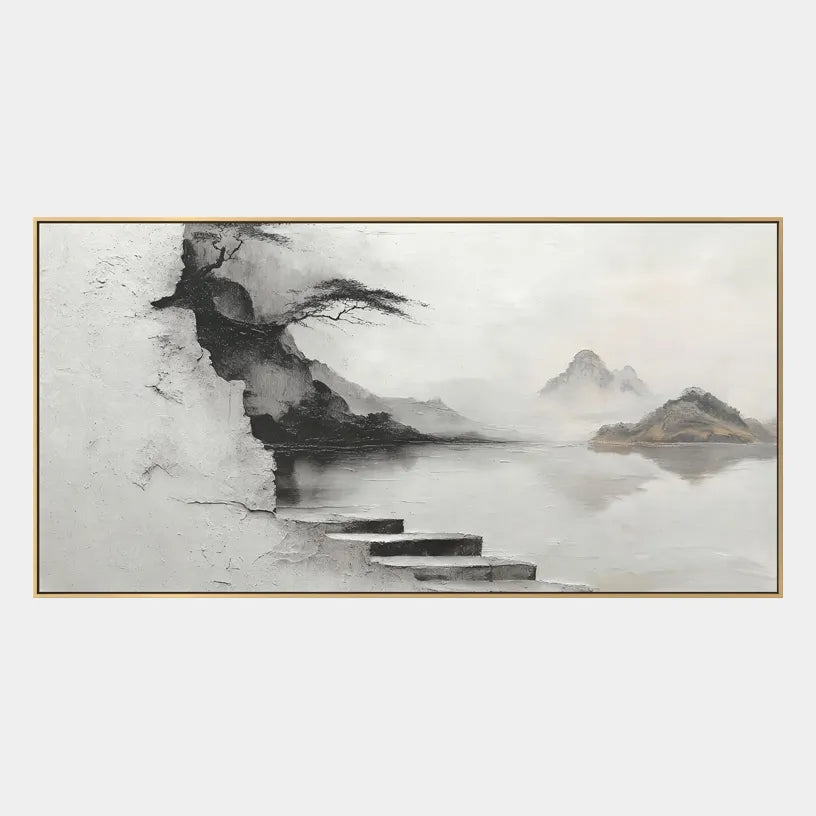 Wabi-Sabi abstract oil painting showing layered abstract marks, texture and expressive painterly movement in a grey palette.