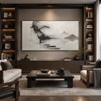 Wabi-Sabi abstract oil painting showing layered abstract marks, texture and expressive painterly movement in a grey palette.