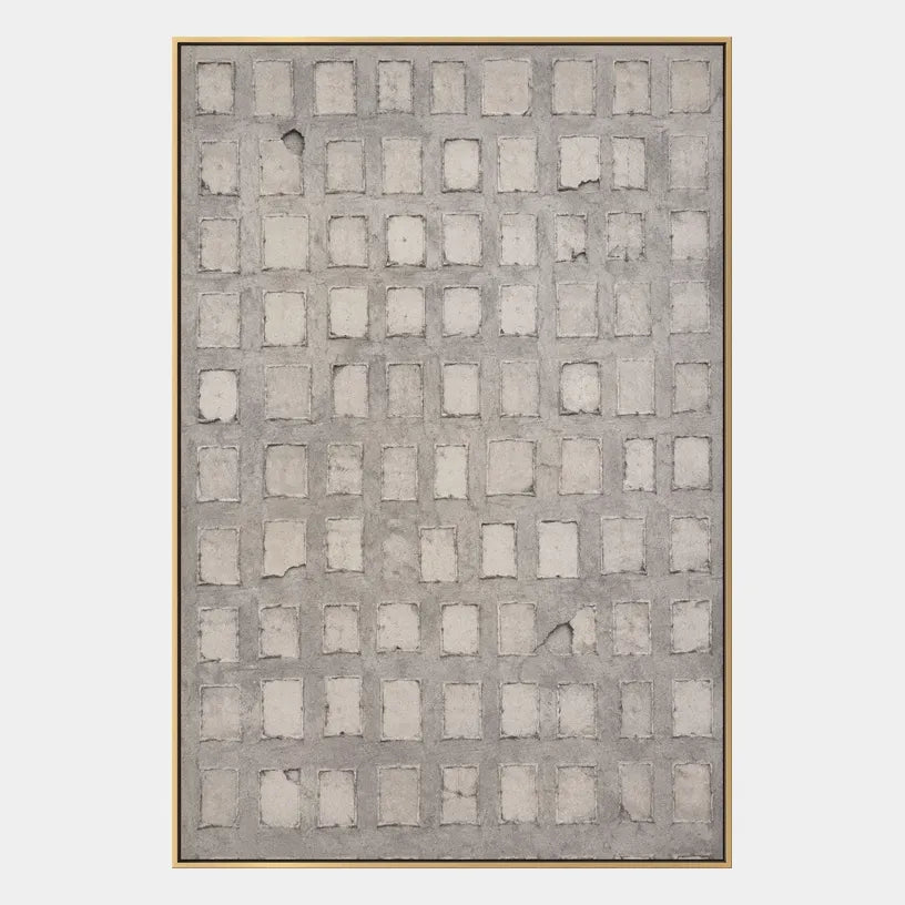 Wabi-Sabi abstract oil painting showing layered abstract marks, texture and expressive painterly movement in a grey palette.