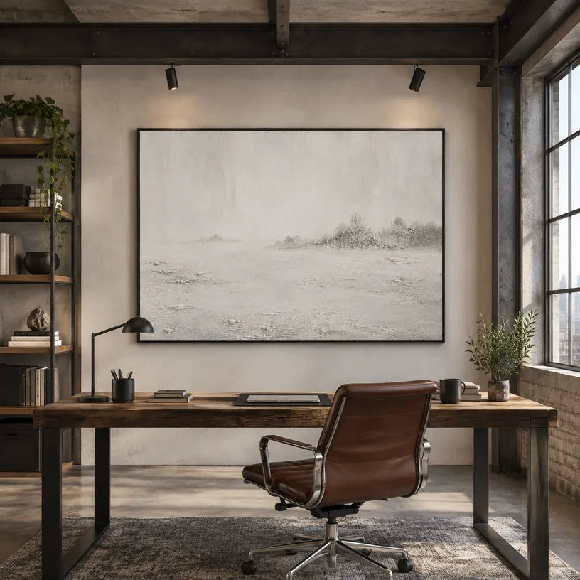 Wabi-Sabi abstract oil painting showing layered abstract marks, texture and expressive painterly movement in a grey palette.