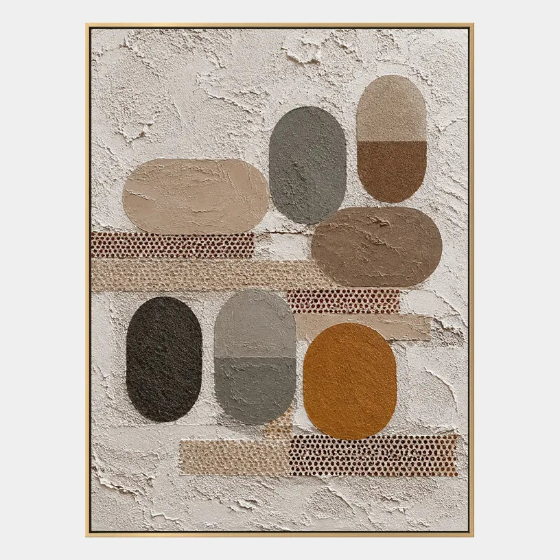 Wabi-Sabi abstract oil painting showing layered abstract marks, texture and expressive painterly movement in a brown palette.
