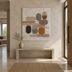 Wabi-Sabi abstract oil painting showing layered abstract marks, texture and expressive painterly movement in a brown palette.