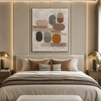 Wabi-Sabi abstract oil painting showing layered abstract marks, texture and expressive painterly movement in a brown palette.
