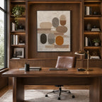 Wabi-Sabi abstract oil painting showing layered abstract marks, texture and expressive painterly movement in a brown palette.