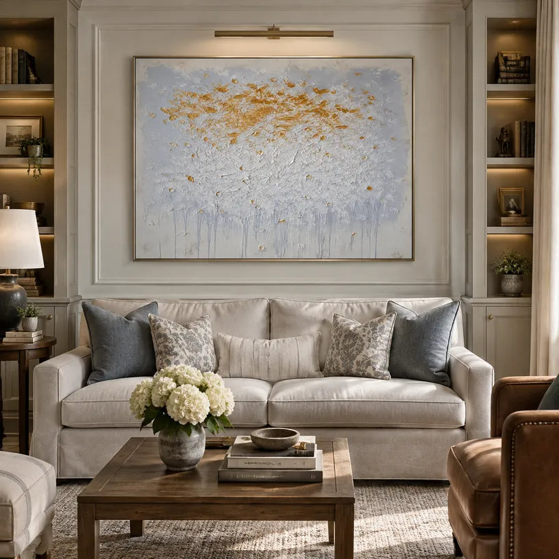 Wabi-Sabi abstract oil painting showing layered abstract marks, texture and expressive painterly movement in a grey palette.