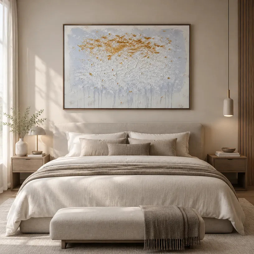 Wabi-Sabi abstract oil painting showing layered abstract marks, texture and expressive painterly movement in a grey palette.