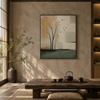 Wabi-Sabi abstract oil painting showing layered abstract marks, texture and expressive painterly movement in a beige palette.