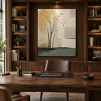 Wabi-Sabi abstract oil painting showing layered abstract marks, texture and expressive painterly movement in a beige palette.