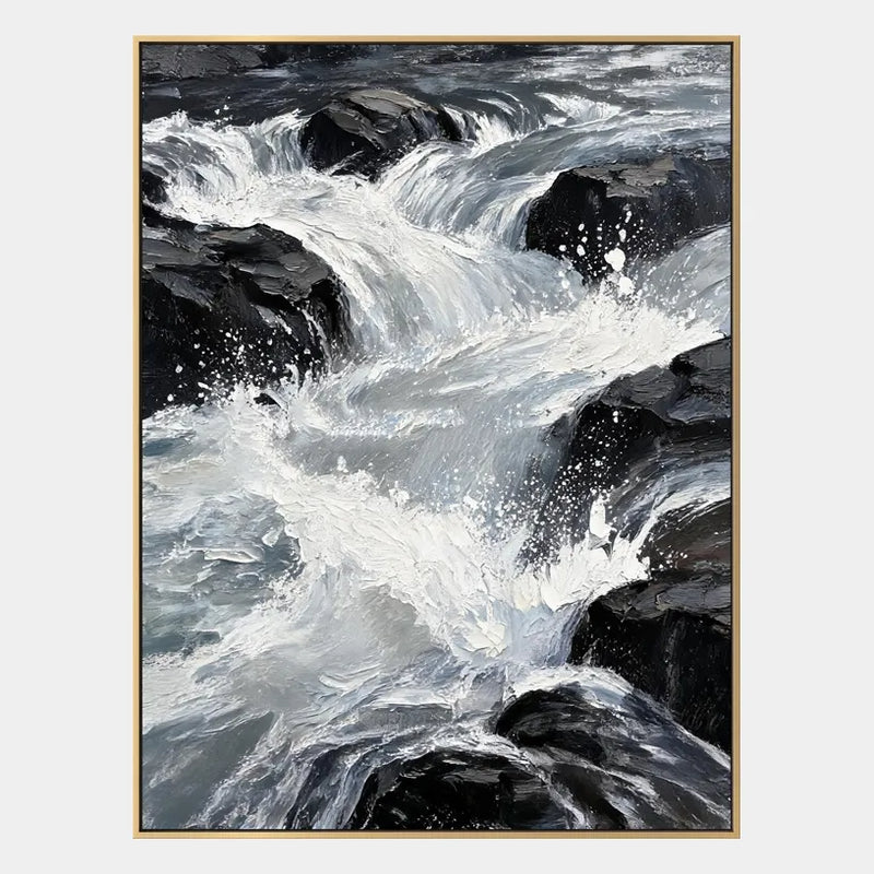 Pintura al óleo de paisajes, paisajes marinos y paisajes urbanos de Wabi-Sabi que presenta una composición atmosférica inspirada en un paisaje, un paisaje marino o una ciudad en una paleta de grises.