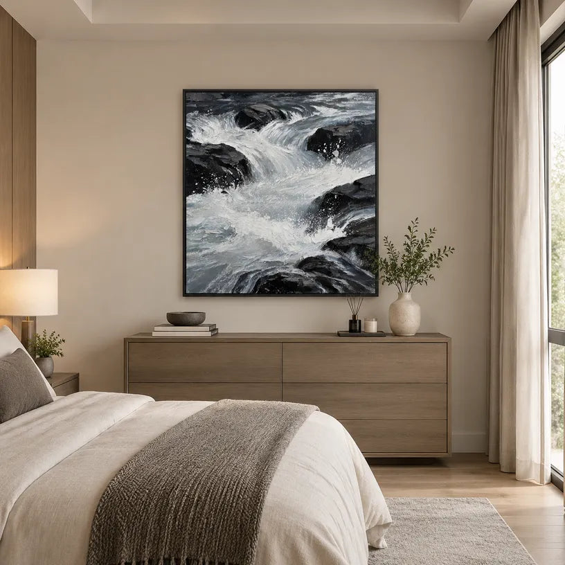 Wabi-Sabi abstract oil painting showing layered abstract marks, texture and expressive painterly movement in a grey palette.