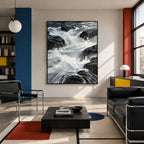 Wabi-Sabi abstract oil painting showing layered abstract marks, texture and expressive painterly movement in a grey palette.