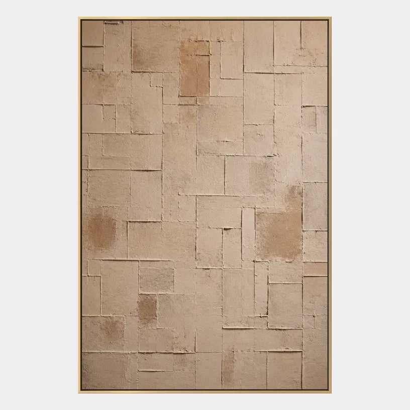 Wabi-Sabi abstract oil painting showing layered abstract marks, texture and expressive painterly movement in a brown palette.