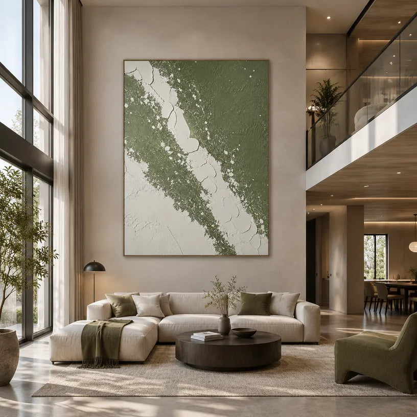 Wabi-Sabi abstract oil painting showing layered abstract marks, texture and expressive painterly movement in a yellow palette.
