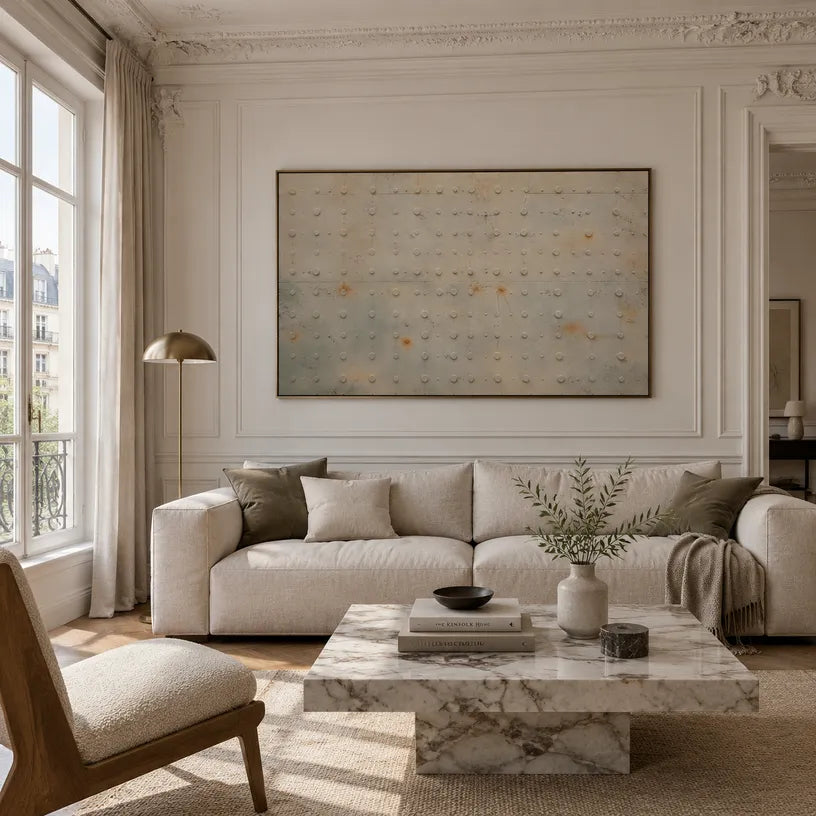Wabi-Sabi abstract oil painting showing layered abstract marks, texture and expressive painterly movement in a brown palette.