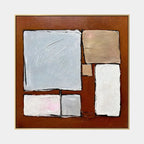 Wabi-Sabi abstract oil painting showing layered abstract marks, texture and expressive painterly movement in a brown palette.