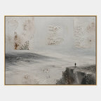 Wabi-Sabi abstract oil painting showing layered abstract marks, texture and expressive painterly movement in a grey palette.